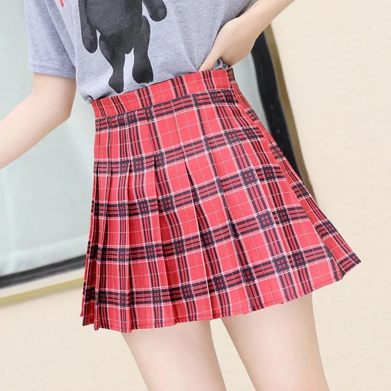 High Waist Plaid Pleated Mini Skirt With Zipper