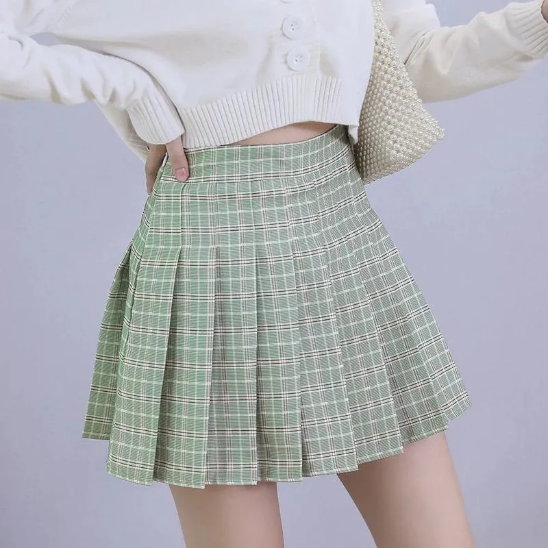 High Waist Plaid Pleated Mini Skirt With Zipper