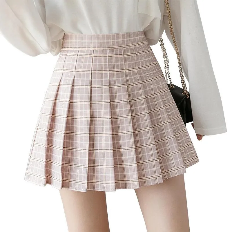 High Waist Plaid Pleated Mini Skirt With Zipper