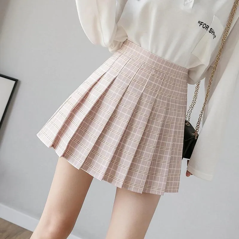 High Waist Plaid Pleated Mini Skirt With Zipper