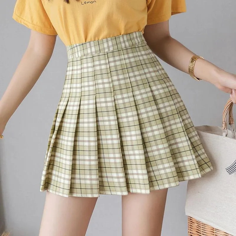 High Waist Plaid Pleated Mini Skirt With Zipper