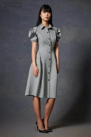 Houndstooth Shirt Waist Dress With Rhinestone