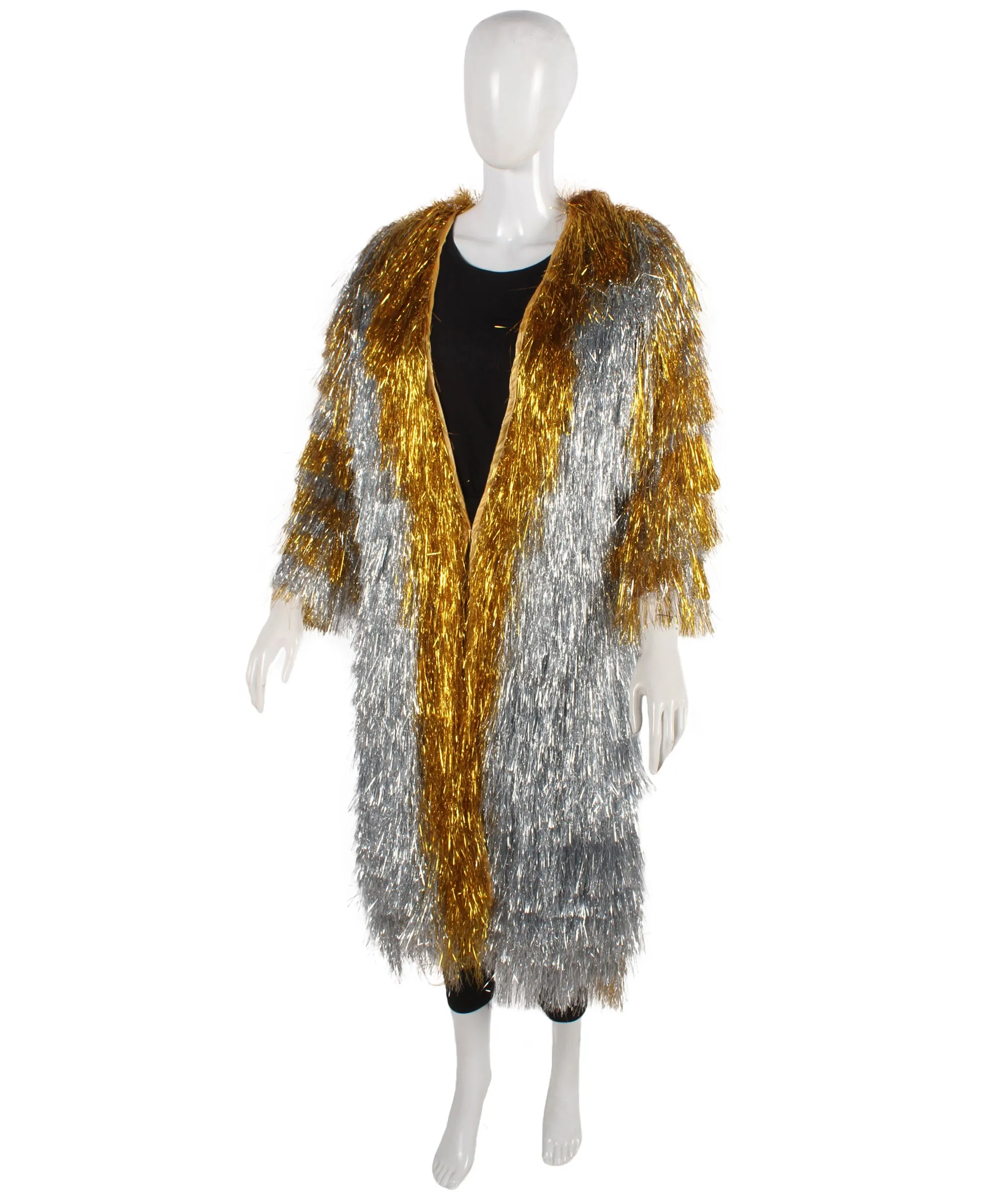 HPO Adult Women's Gold & Glitter Thin Tinsel Trenchcoat, Perfect for Halloween and Cosplay