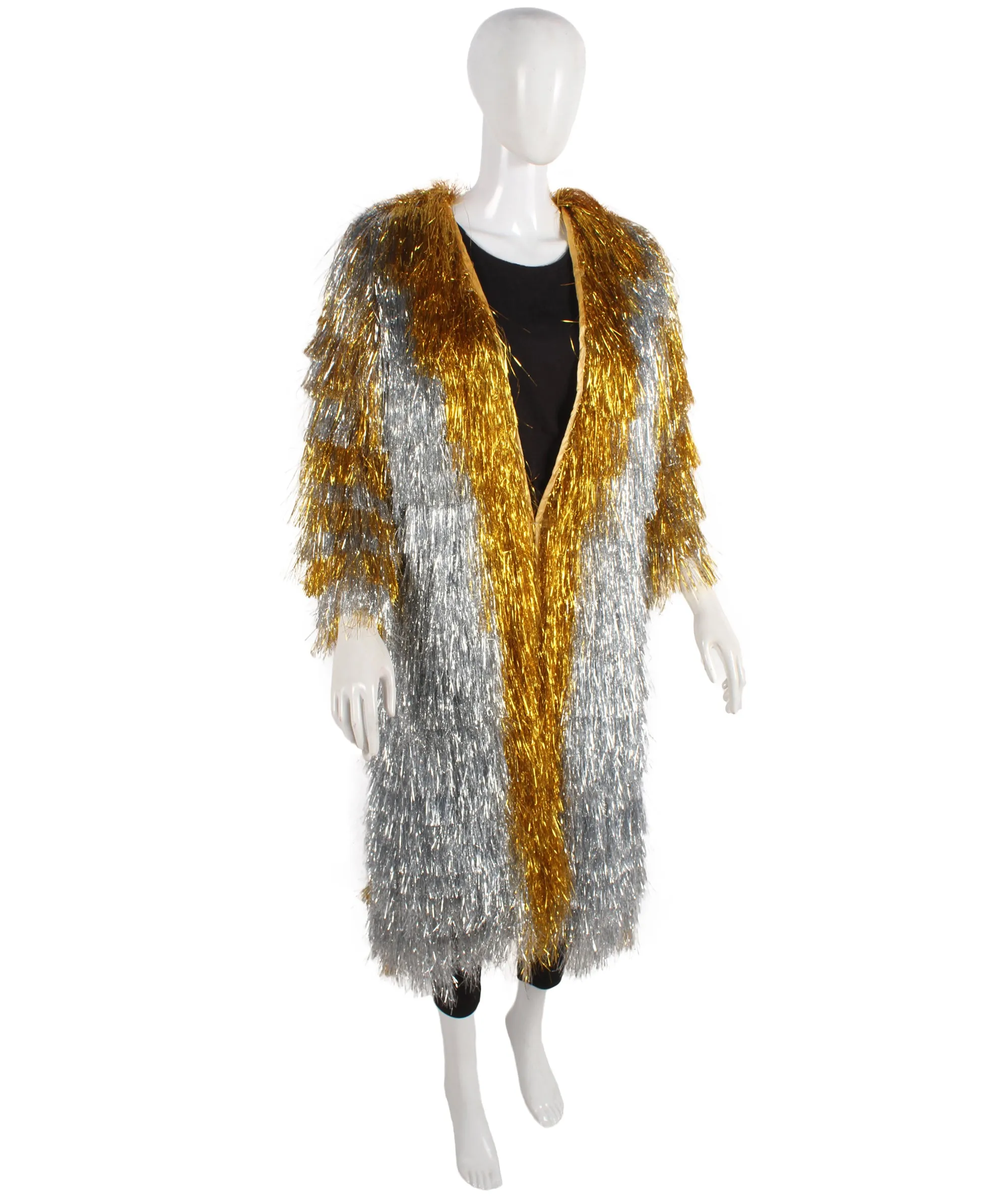 HPO Adult Women's Gold & Glitter Thin Tinsel Trenchcoat, Perfect for Halloween and Cosplay