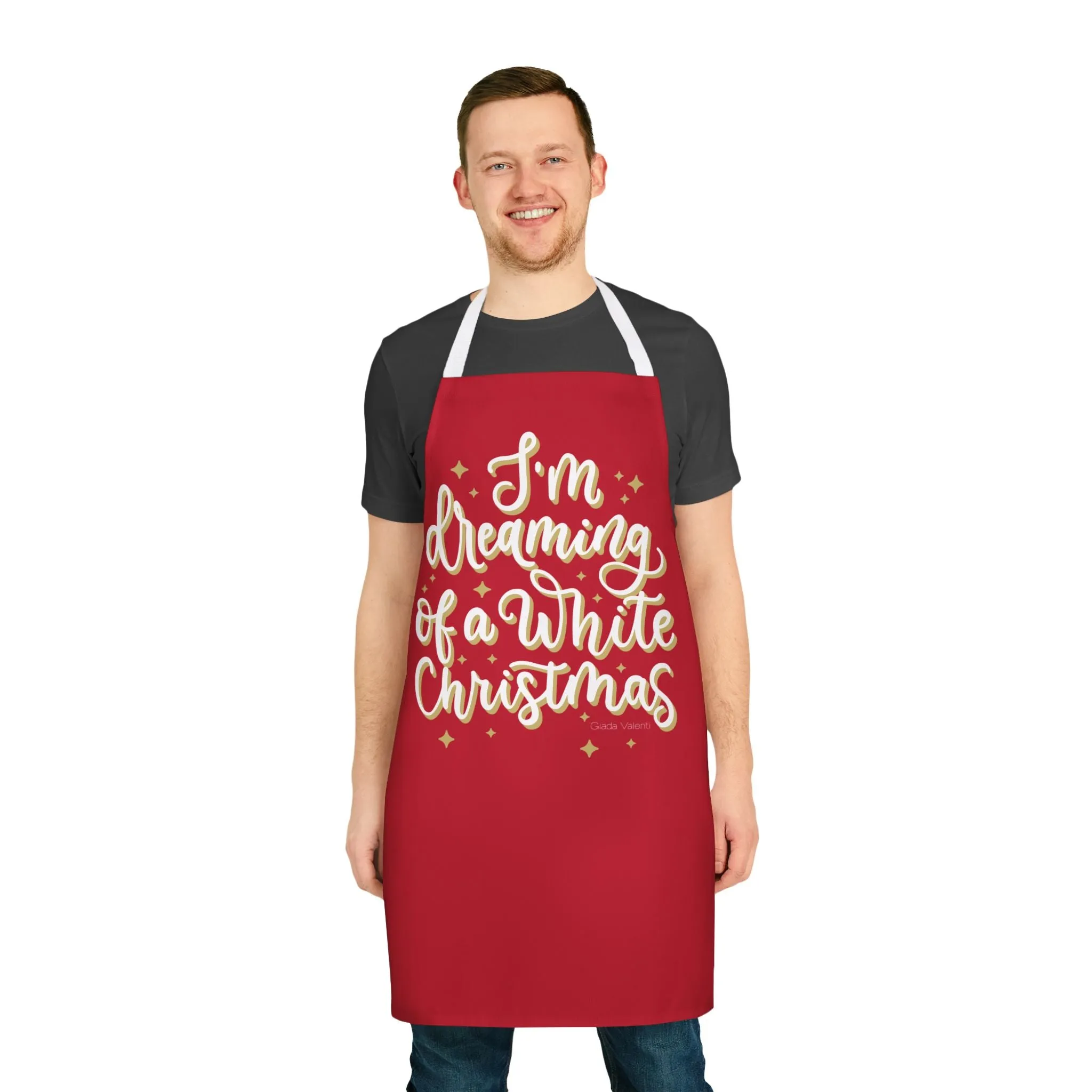 I'm Dreaming of a White Christmas Apron with Italian Design print | Pink | Giada Valenti | Christmas Gift, 5-Color Straps (AOP)