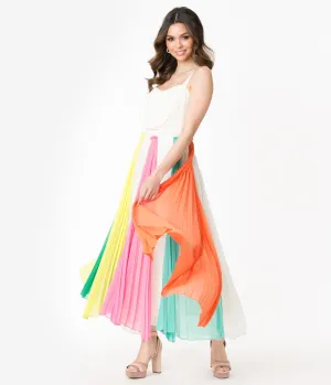 Ivory Grecian Multicolor Tassel Maxi Dress