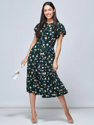 Jolie Moi Beverly Tie Neck Midi Dress, Green Floral