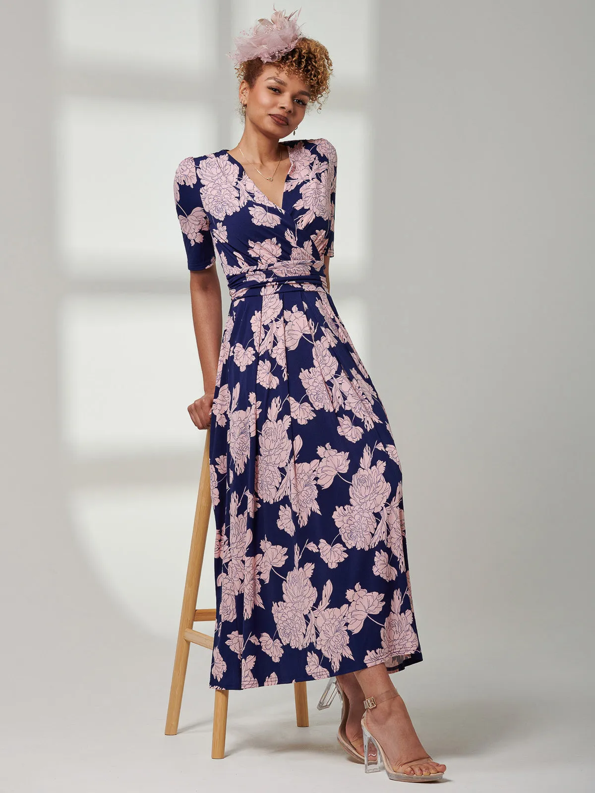 Kenzie Half Sleeve Jersey Maxi Dress, Floral Abstract