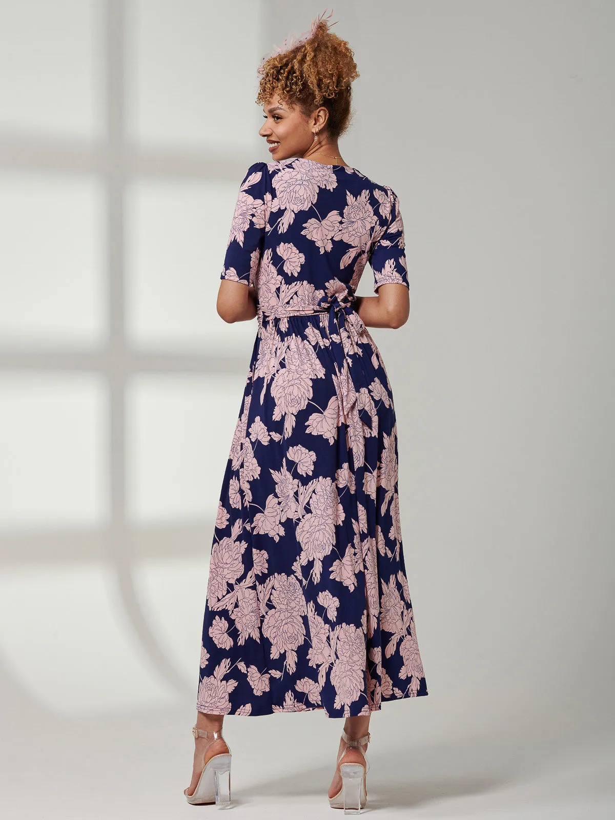 Kenzie Half Sleeve Jersey Maxi Dress, Floral Abstract