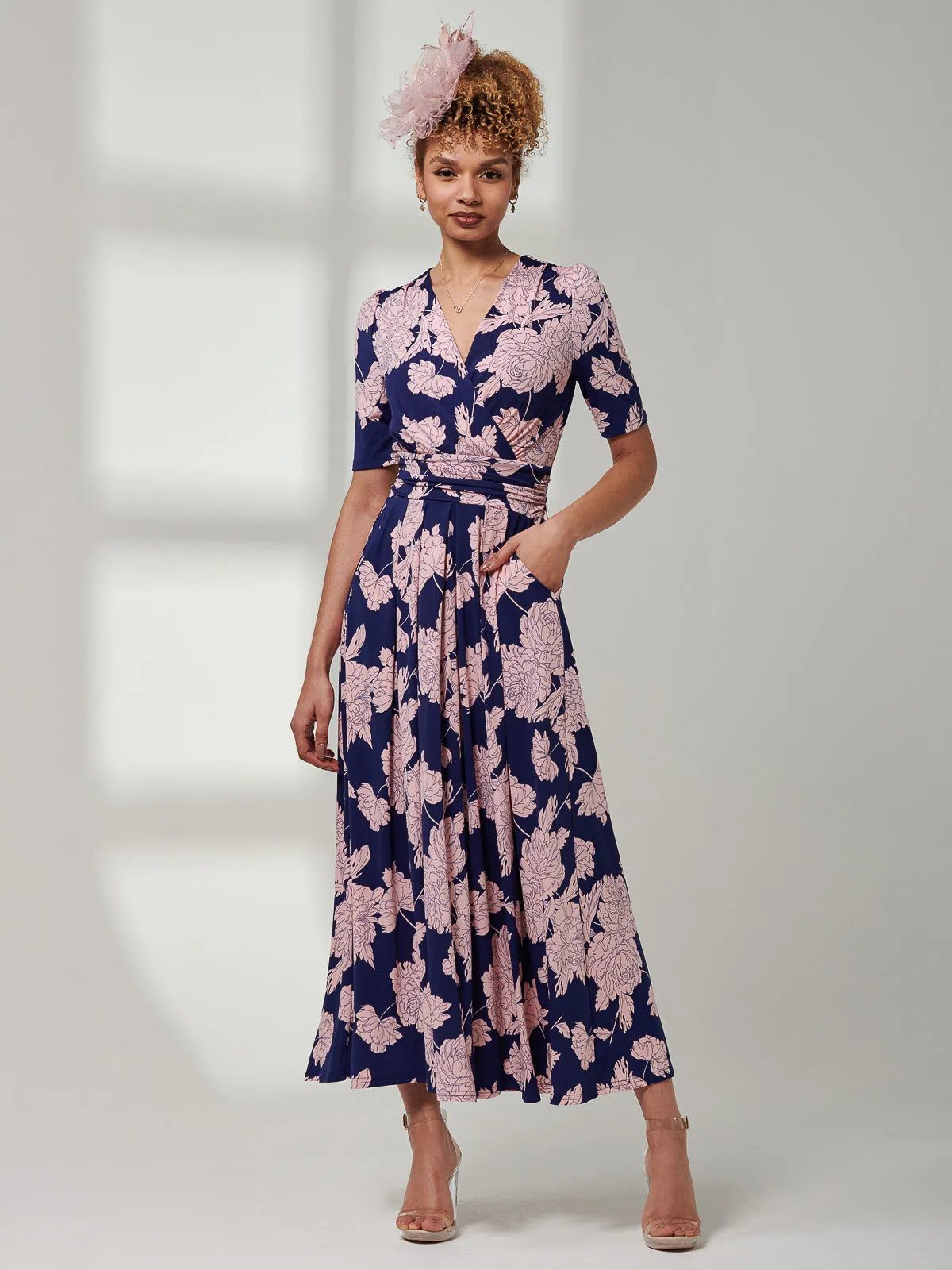 Kenzie Half Sleeve Jersey Maxi Dress, Floral Abstract