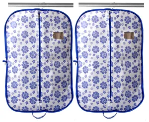 Kuber Industries Flower Printed 2 Pieces Foldable Non Woven Men's Coat Blazer Cover (Blue) -CTKTC41898