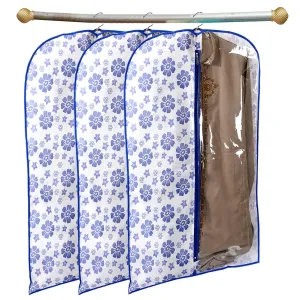 Kuber Industries Flower Printed 3 Pieces Half Transparent Non Woven Men's Coat Blazer Cover (Blue) -CTMTC039460