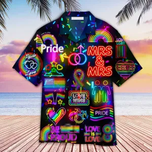 LGBT Aloha Hawaiian Shirts For Summer, Love Wins Mrs & Mrs Gay Pride Month Colorful Rainbow LGBT Hawaiian Shirts