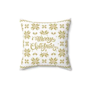 Merry Christmas Pillow with exclusive Italian Design print | White Gold Jacquard Snowflake | Giada Valenti | Christmas Gift