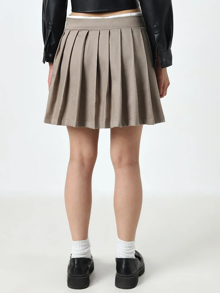 Nuon Beige High-Rise Pleated Skirt