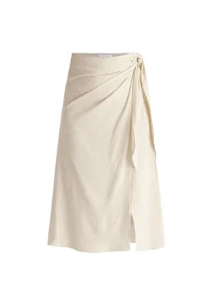 Oatmeal Linen Blend Wrap Skirt