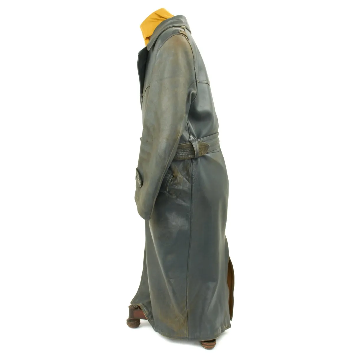 Original German WWII Luftwaffe Officer Grey Leather Greatcoat - Size 42