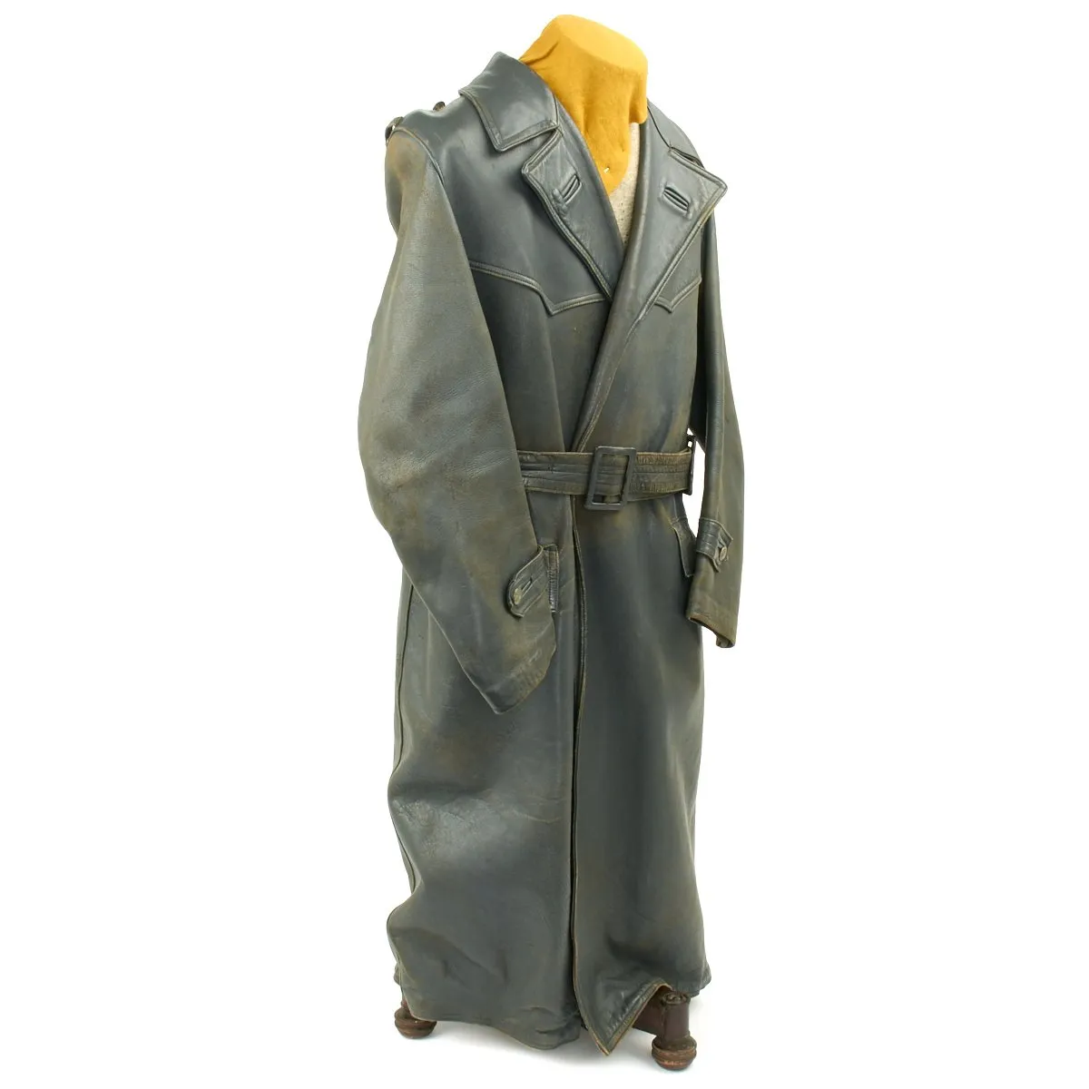 Original German WWII Luftwaffe Officer Grey Leather Greatcoat - Size 42