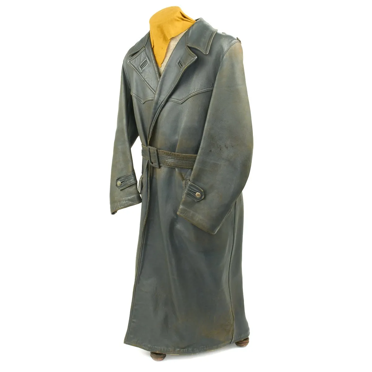 Original German WWII Luftwaffe Officer Grey Leather Greatcoat - Size 42