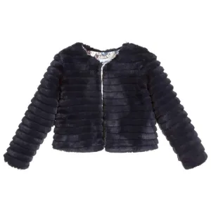 Patachou Girls Navy Faux Fur Jacket