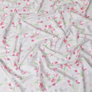 Pearl grey cotton satin fabric with multicolor print in floral design-D15277