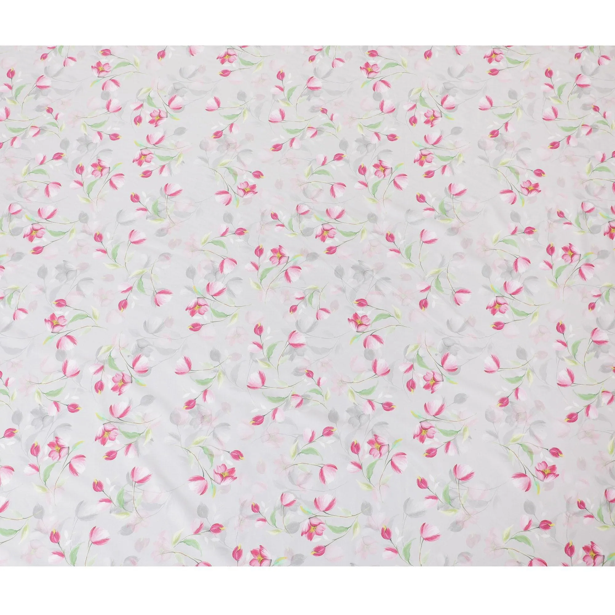 Pearl grey cotton satin fabric with multicolor print in floral design-D15277