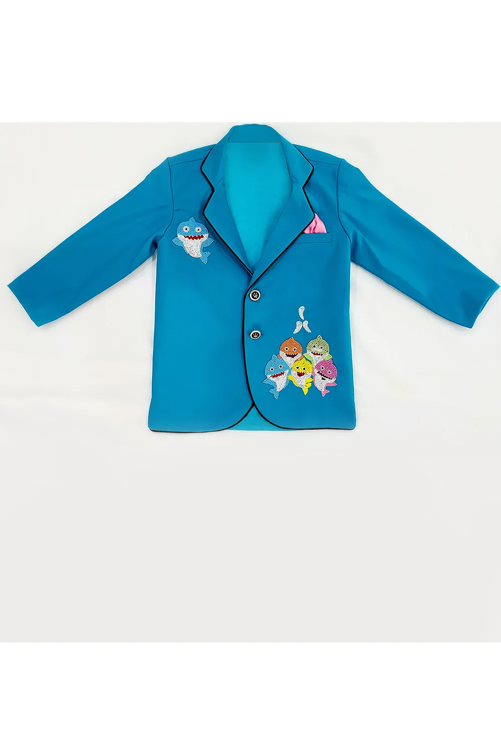 Personalised sharks embroidered blue coat