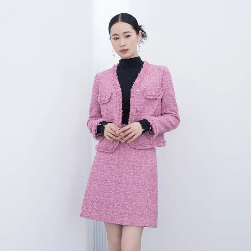 Pink Tweed Midi Skirts