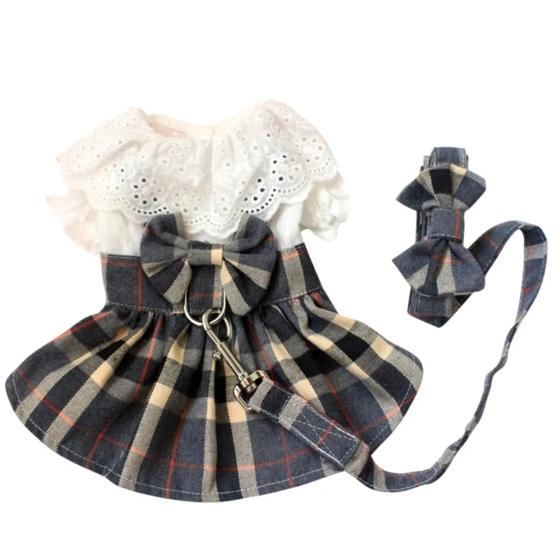 Plaid Skirt With Leash Set