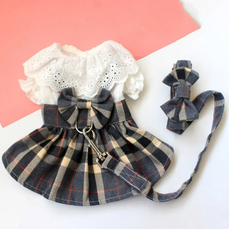 Plaid Skirt With Leash Set