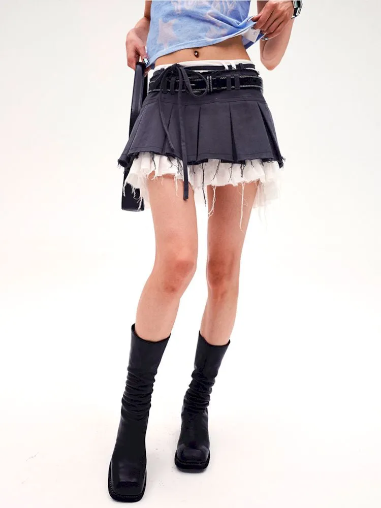 Raw-edge pleated skirt【s0000008223】