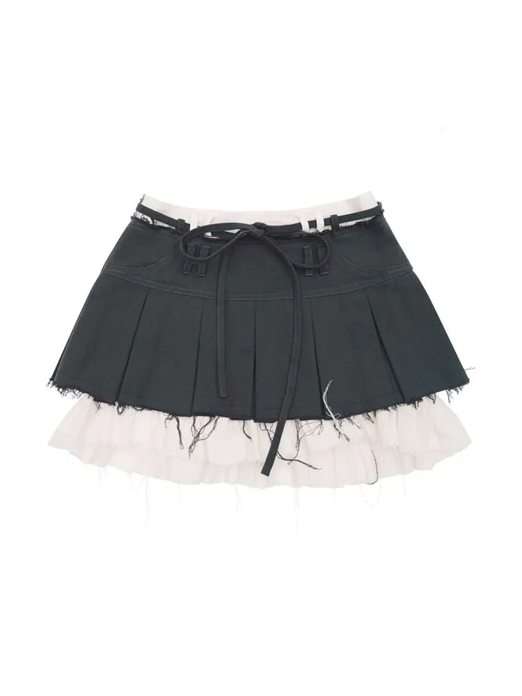 Raw-edge pleated skirt【s0000008223】