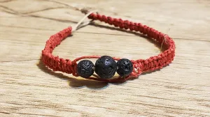 Red Natural Hemp Bracelet with Lava Rocks. 