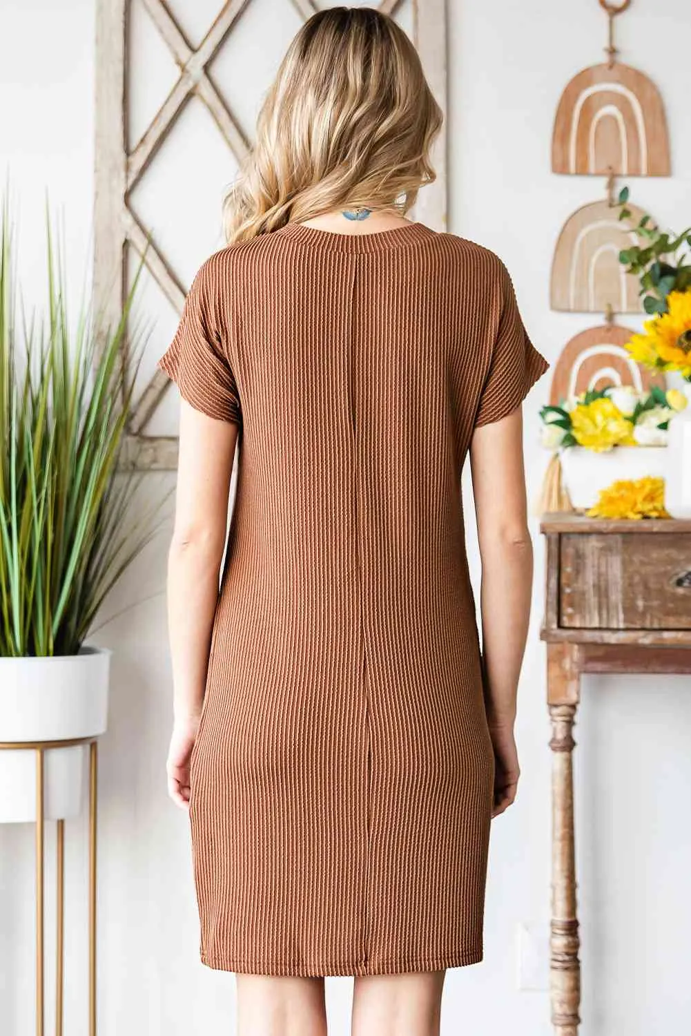 Ribbed Round Neck Short Sleeve Dress