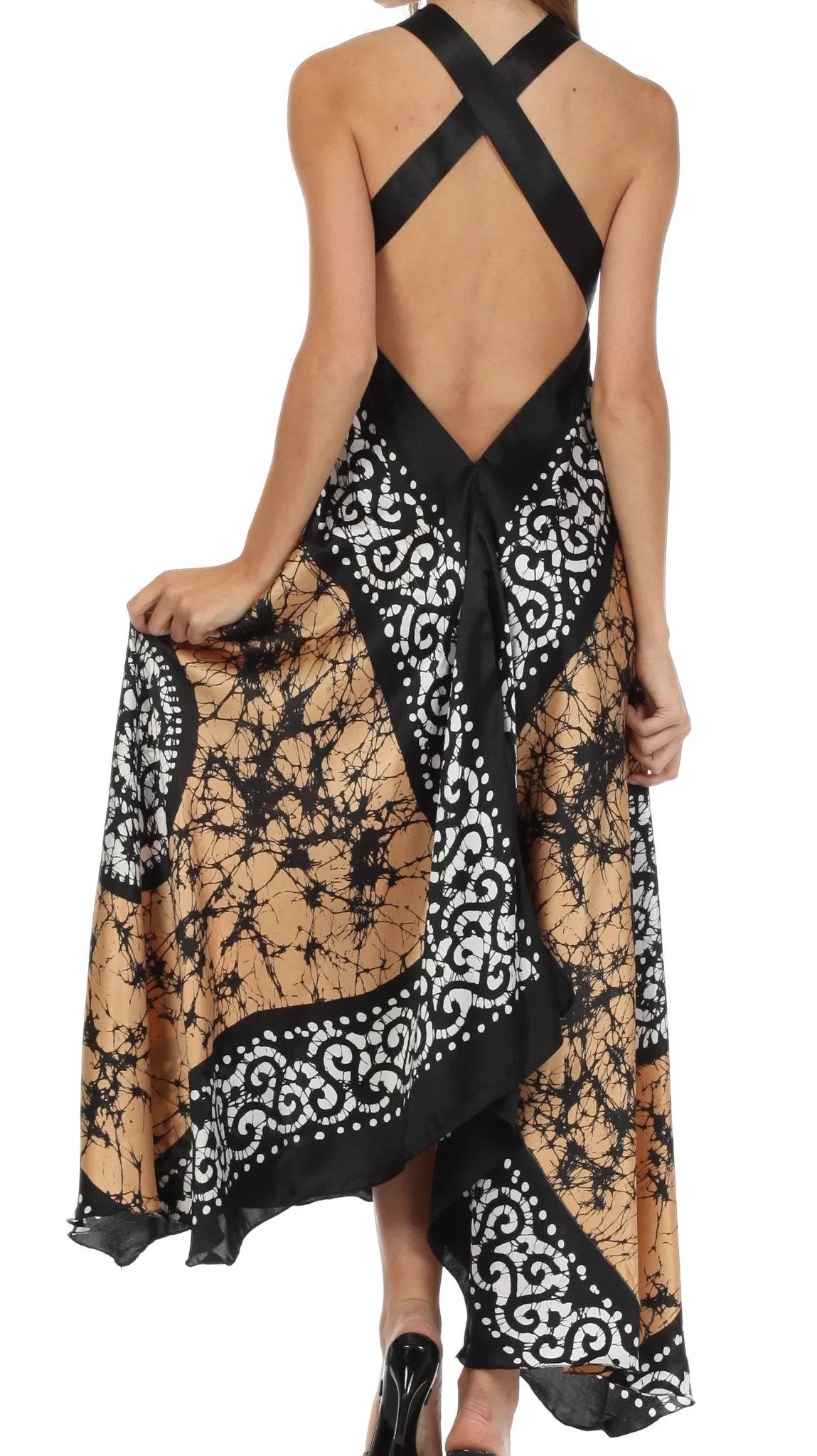 Sakkas Silky Wrap Halter Handkerchief Hem Maxi Dress