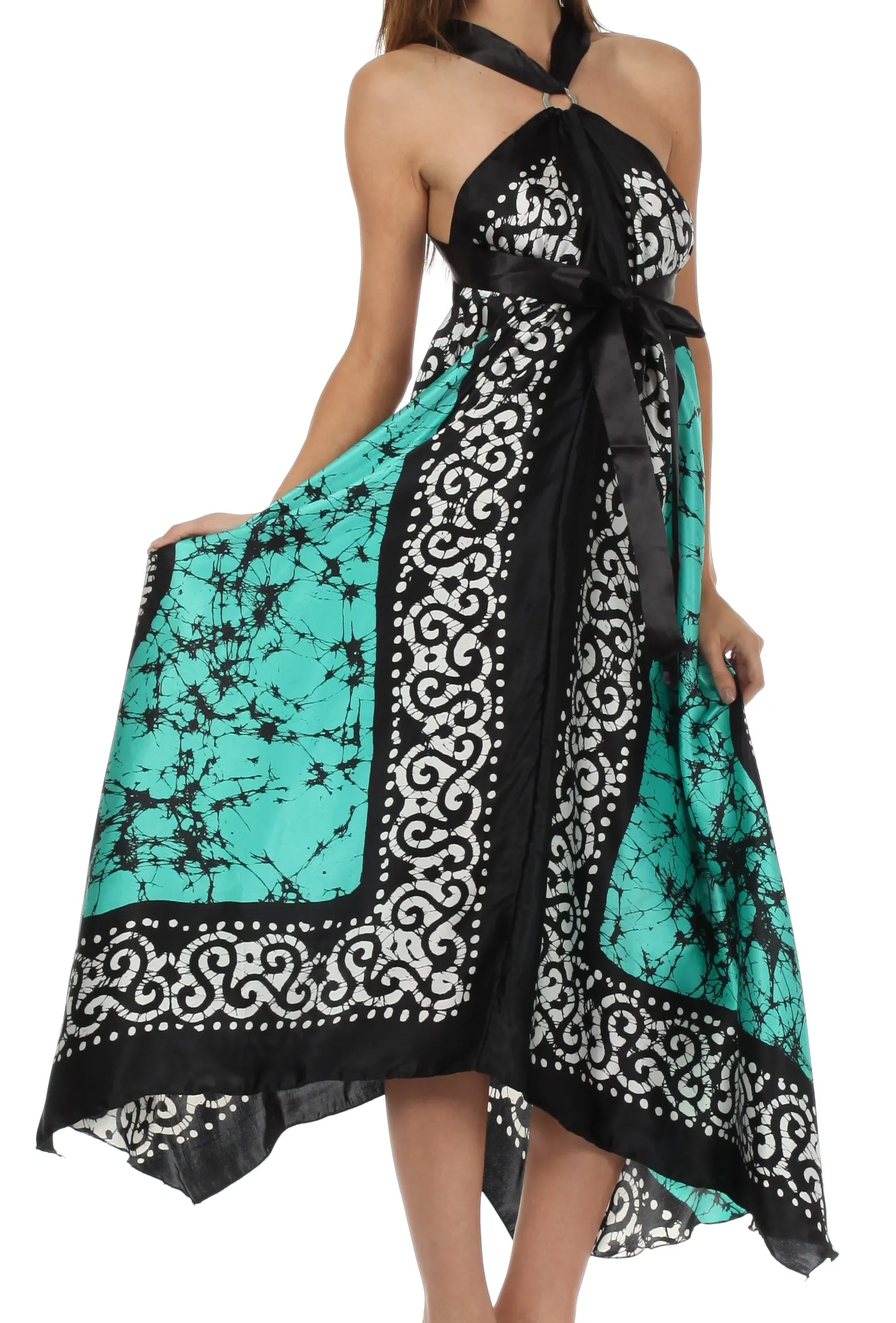 Sakkas Silky Wrap Halter Handkerchief Hem Maxi Dress