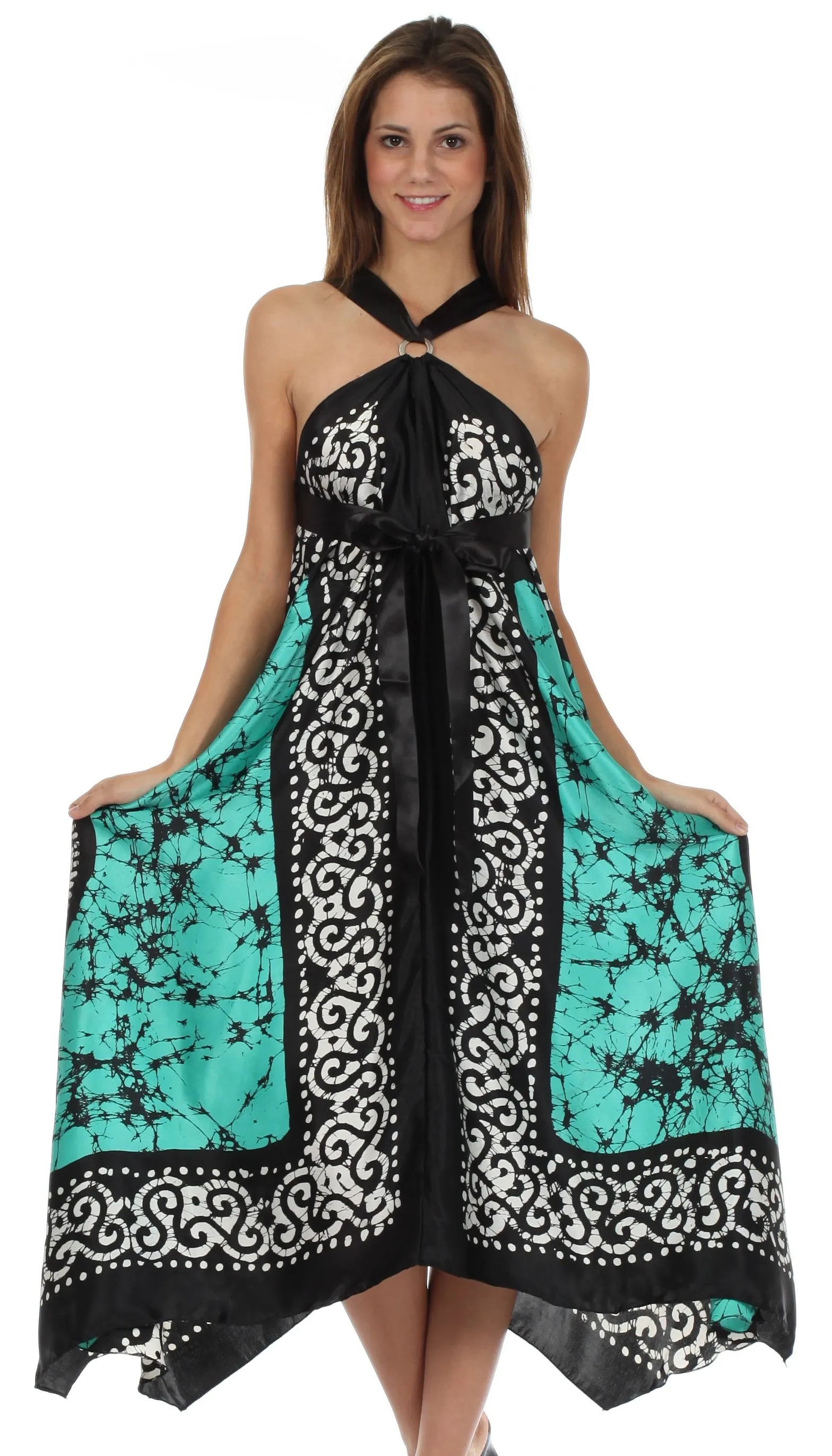 Sakkas Silky Wrap Halter Handkerchief Hem Maxi Dress