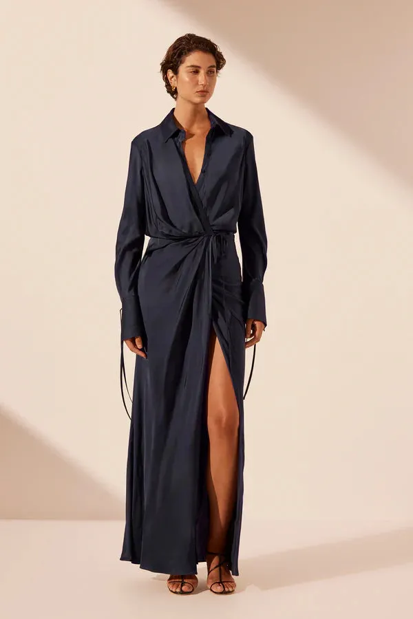 SHONA JOY - Shae Draped Shirt Maxi Dress - Aegean Blue