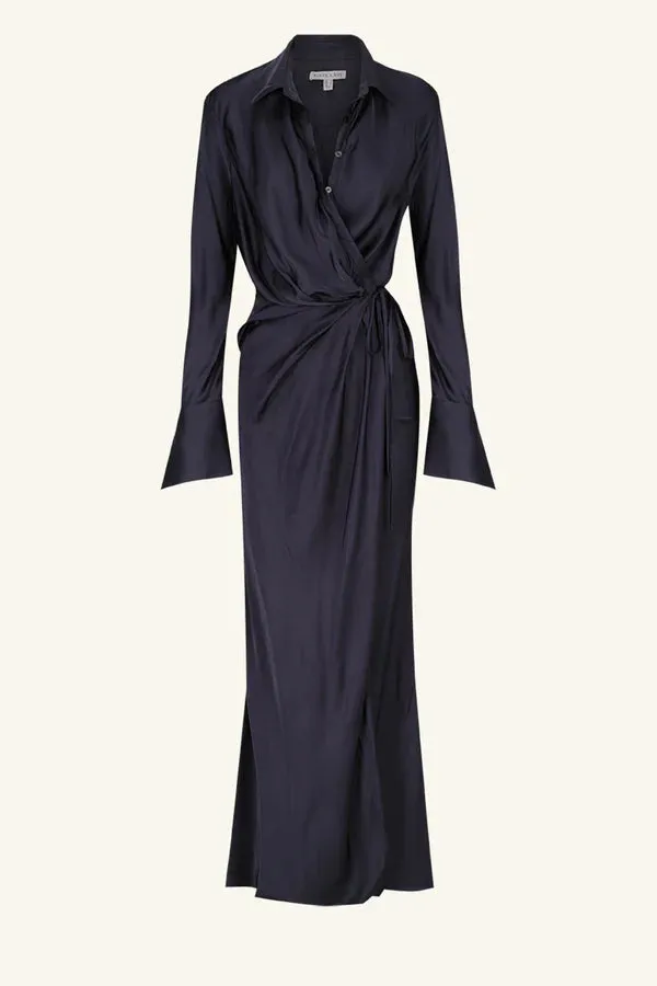 SHONA JOY - Shae Draped Shirt Maxi Dress - Aegean Blue