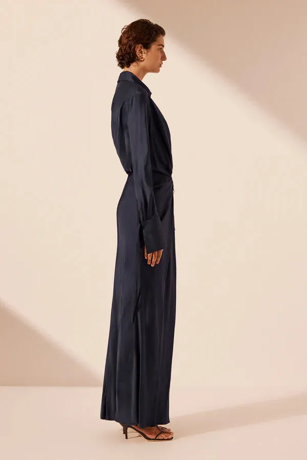 SHONA JOY - Shae Draped Shirt Maxi Dress - Aegean Blue