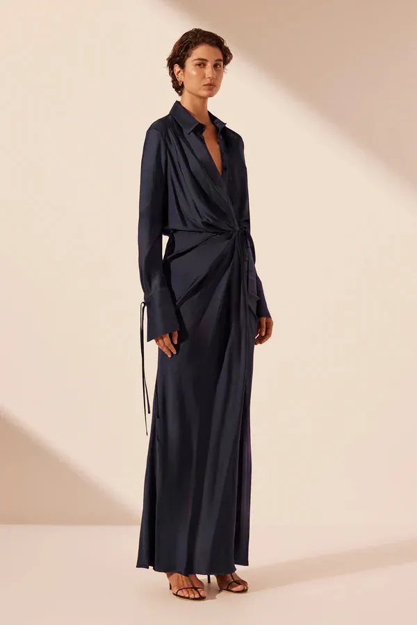 SHONA JOY - Shae Draped Shirt Maxi Dress - Aegean Blue