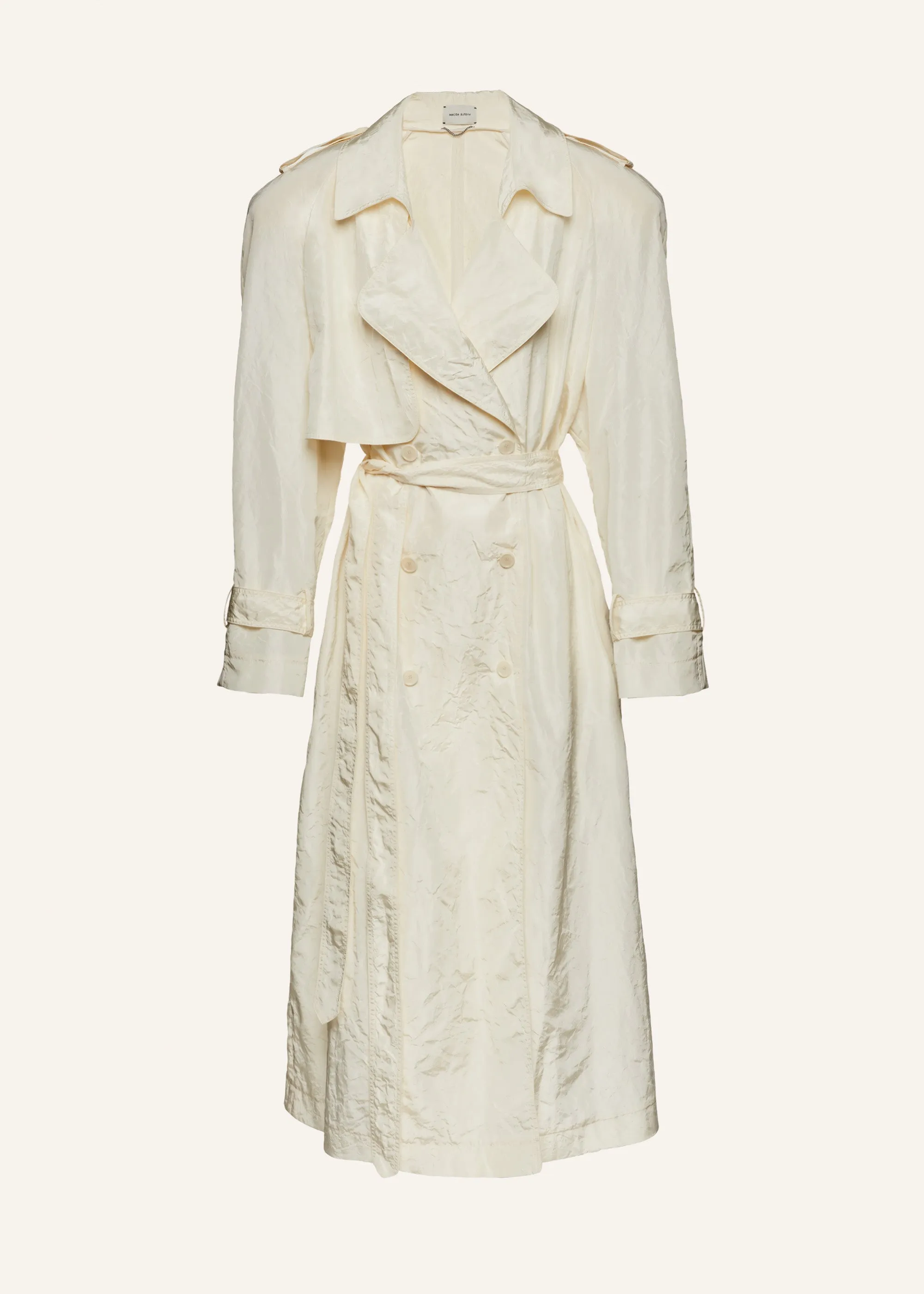 Silk taffeta trench coat in cream