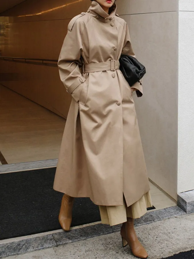 Stand collar long trench coat HL3872