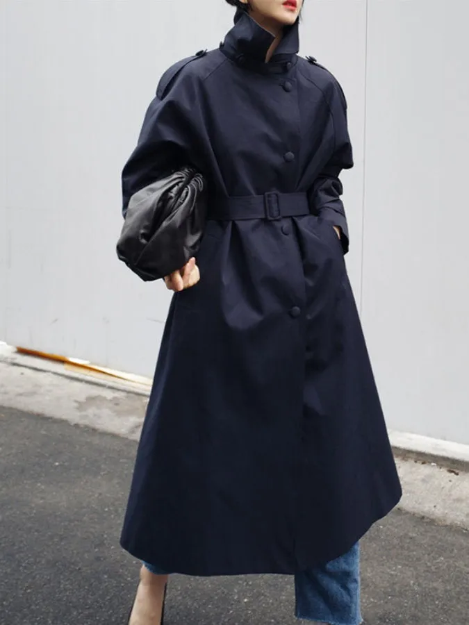 Stand collar long trench coat HL3872