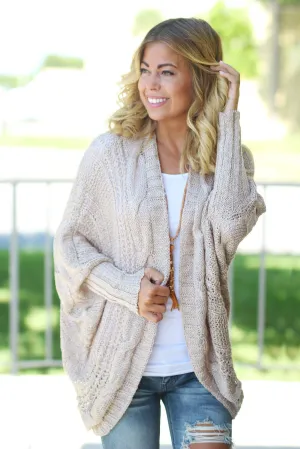 Taupe Knit Open Cardigan