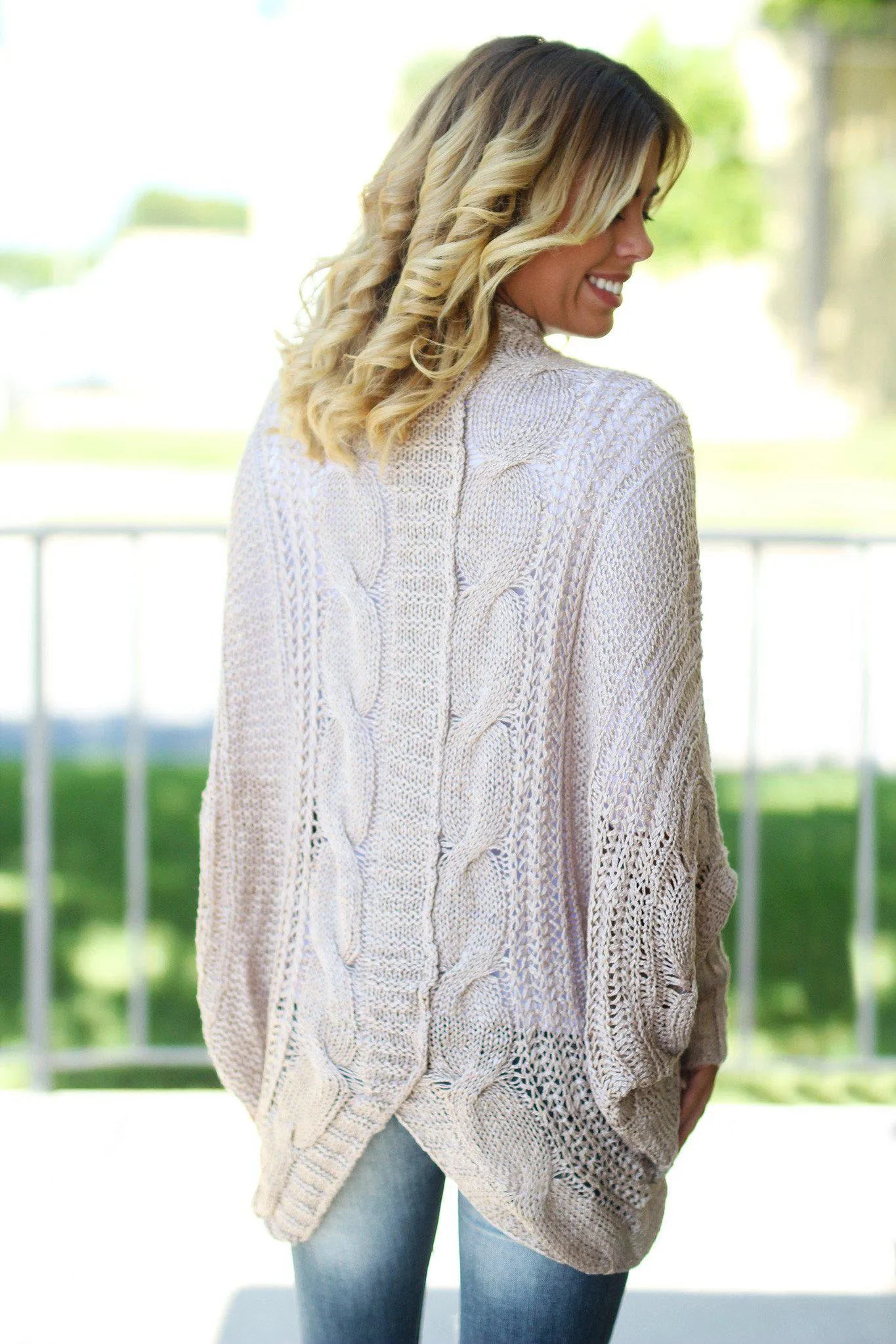 Taupe Knit Open Cardigan