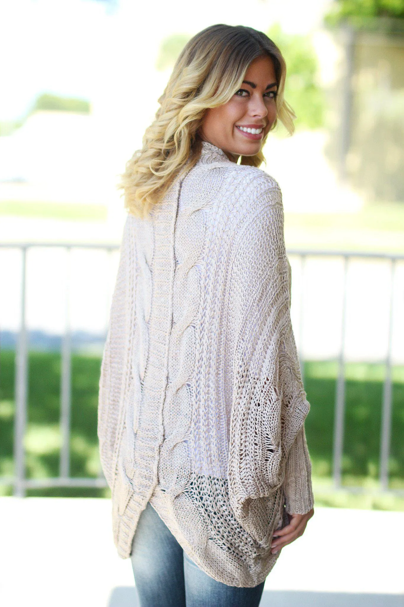 Taupe Knit Open Cardigan