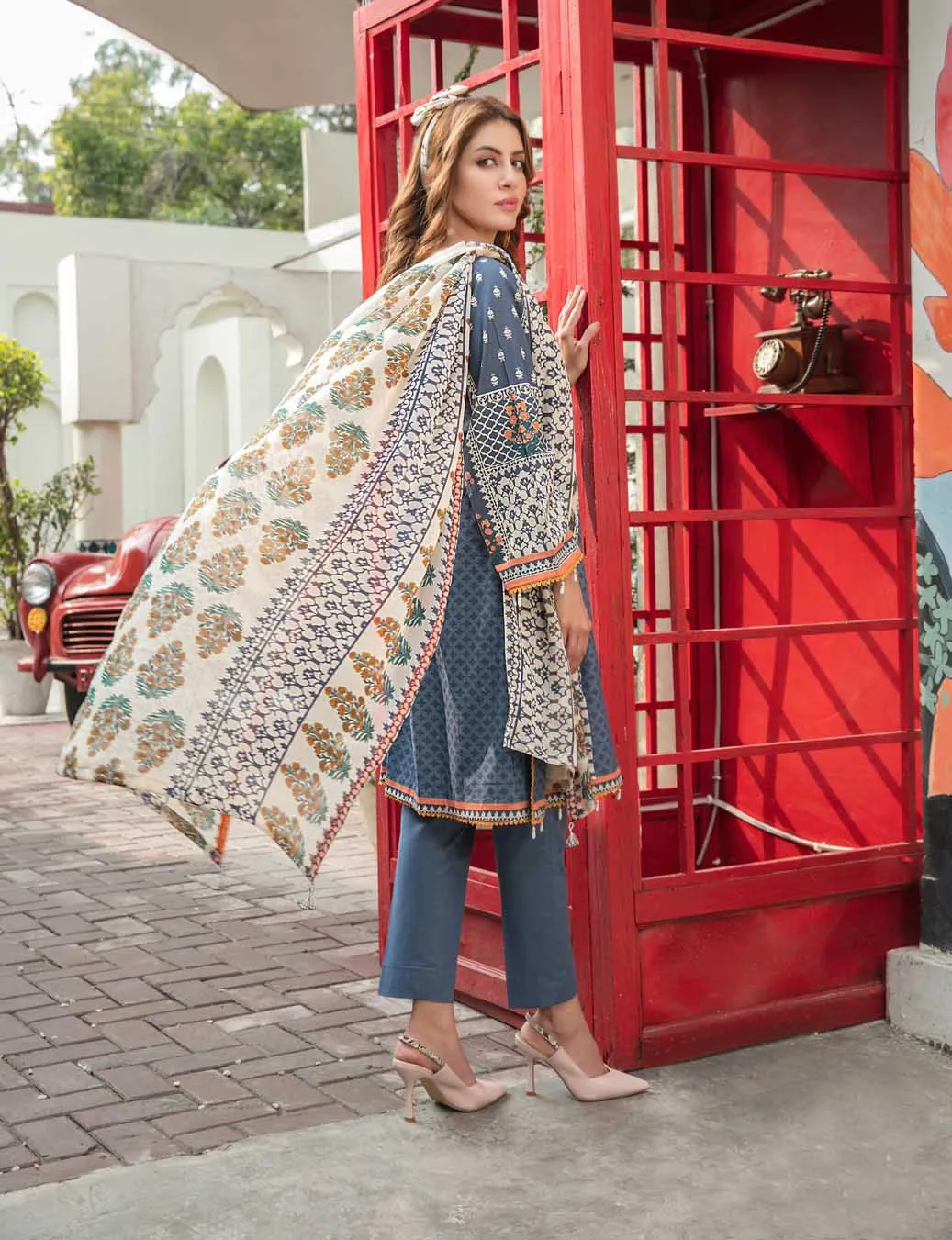 Tawakkal Tehzeeb Blue Lawn Pakistani Suit Dress Materials for Women