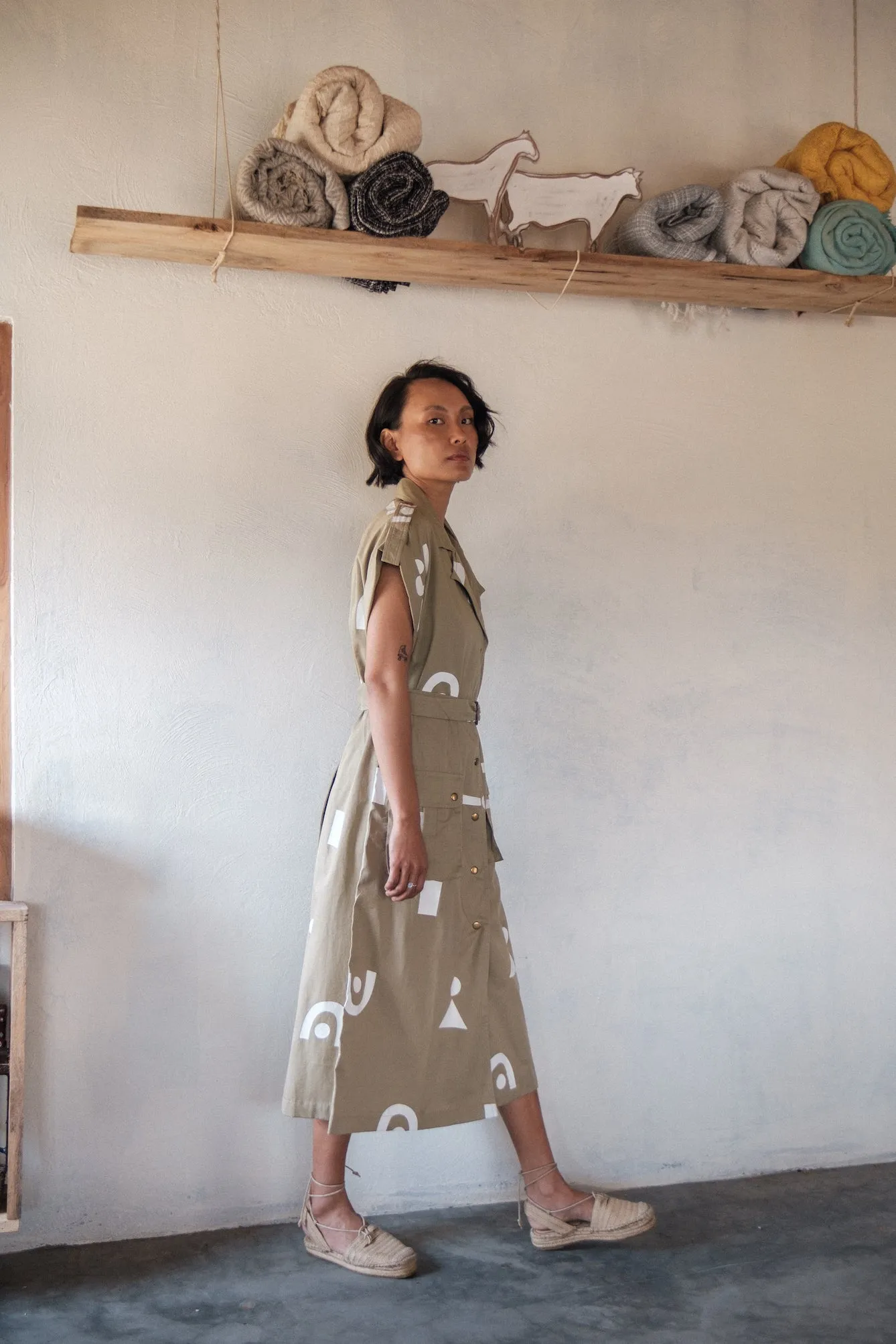 The Terra Tribe Khaki Triangle Printed Harajuku Trench