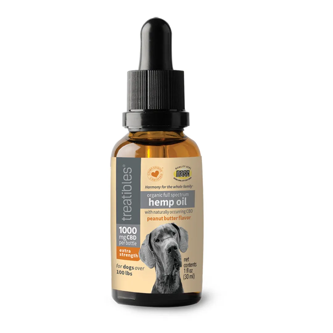 Treatibles® CBD OIL-PEANUT BUTTER Organic Full Spectrum Hemp Oil with Peanut Butter Flavor - 500mg and 1000mg